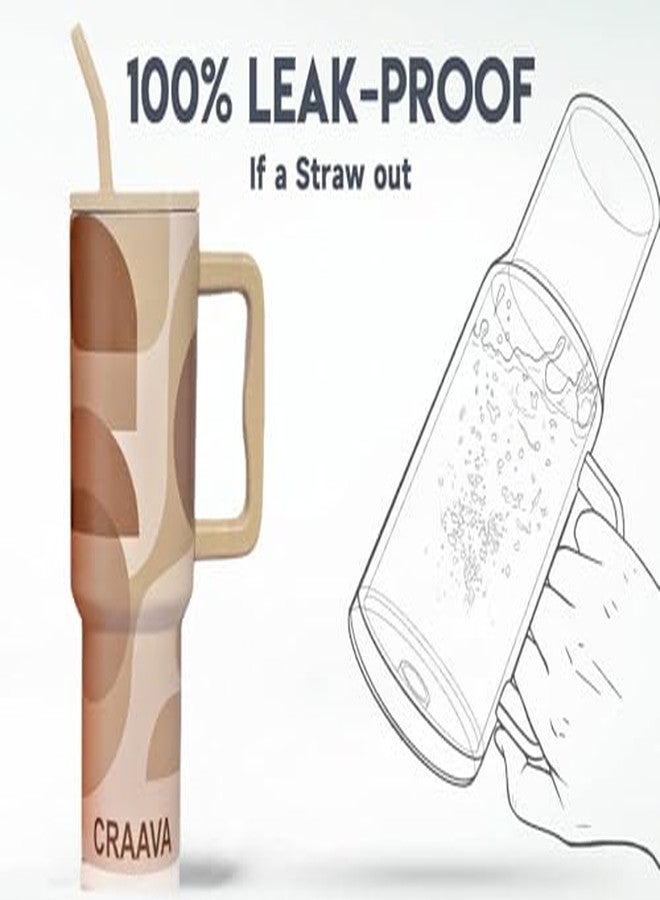 Craava 1200ML Stainless Steel Tumbler with Lid & 3 Straws | Double-Wall Insulated Leakproof Mug with Handle for Hot & Cold Beverages | Perfect for Office, Gym & Travel - Image 3